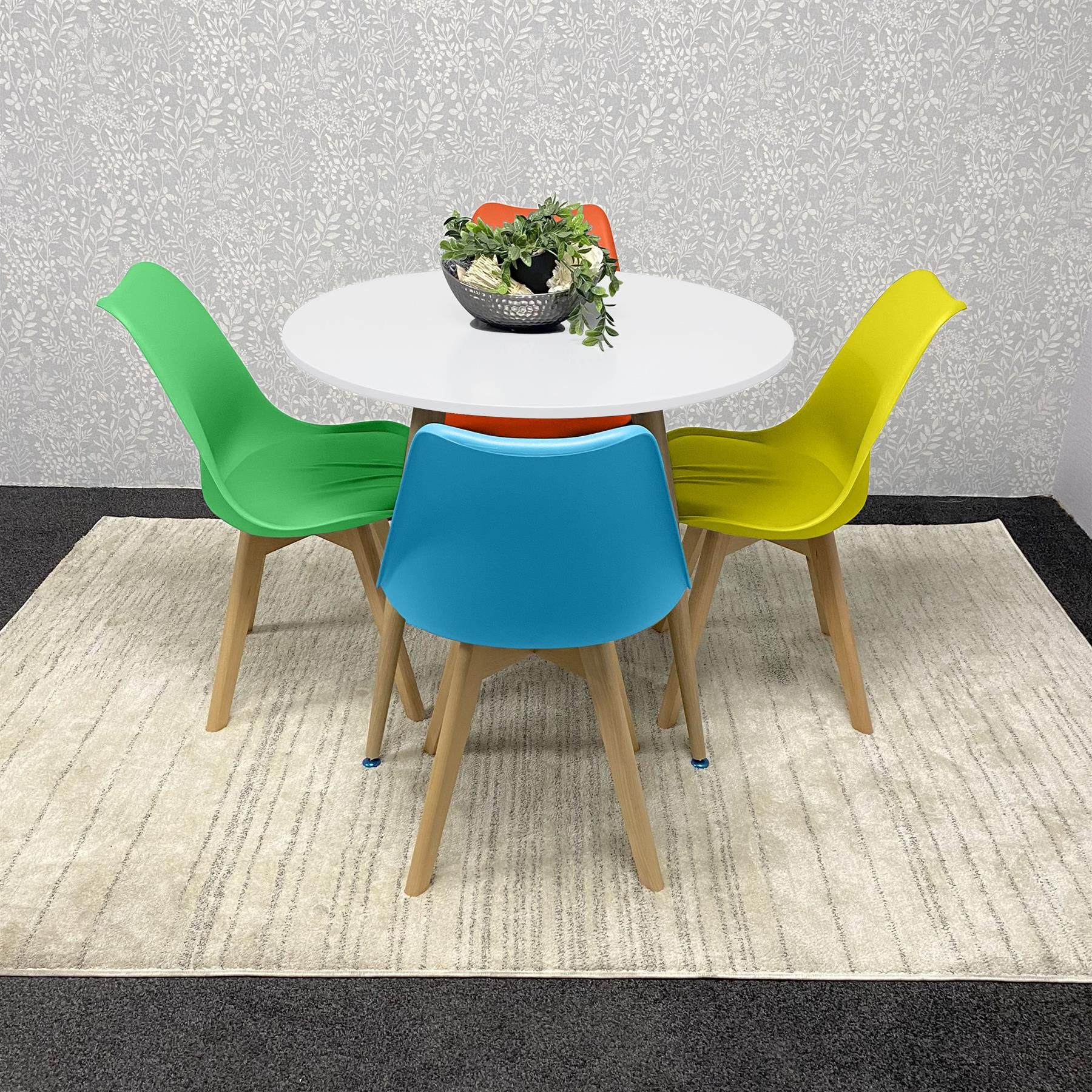 KOSY KOALA Wood Round Kitchen Dining Table Set And 4 Colourful Tulip Chairs