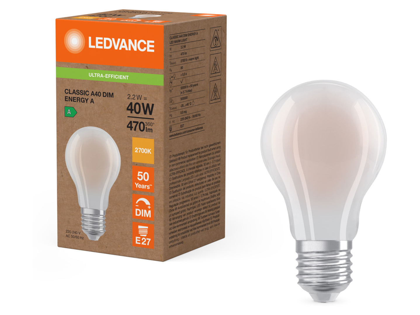 Żarówka LED Bańka E27 2,2W z ciepłą barwą światła