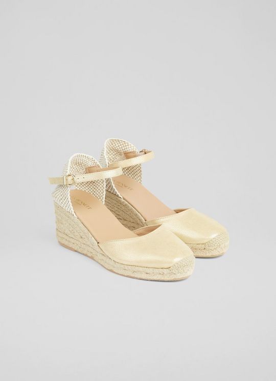 Marissa Gold Leather Ankle Strap Espadrilles