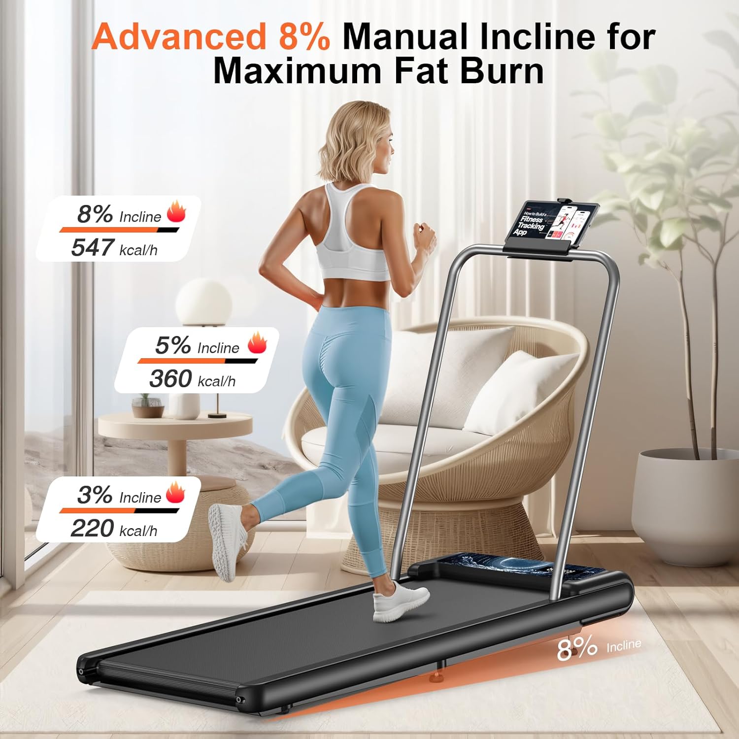 HCOIW Walking Treadmill Pad with Incline - Portable Under Desk Treadmill, Walking Mat Pad with Handle Bar, 2.5HP Low Noise, 2 in 1 Treadmills for Home Office, Remote Control with LED