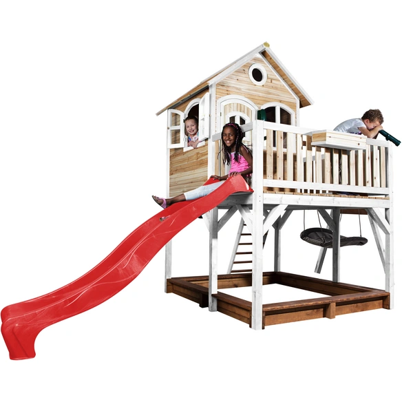 Kinderspielhaus »Liam«, BxHxT: 613 x 291 x 277 cm, Holz, braun/weiß/rot