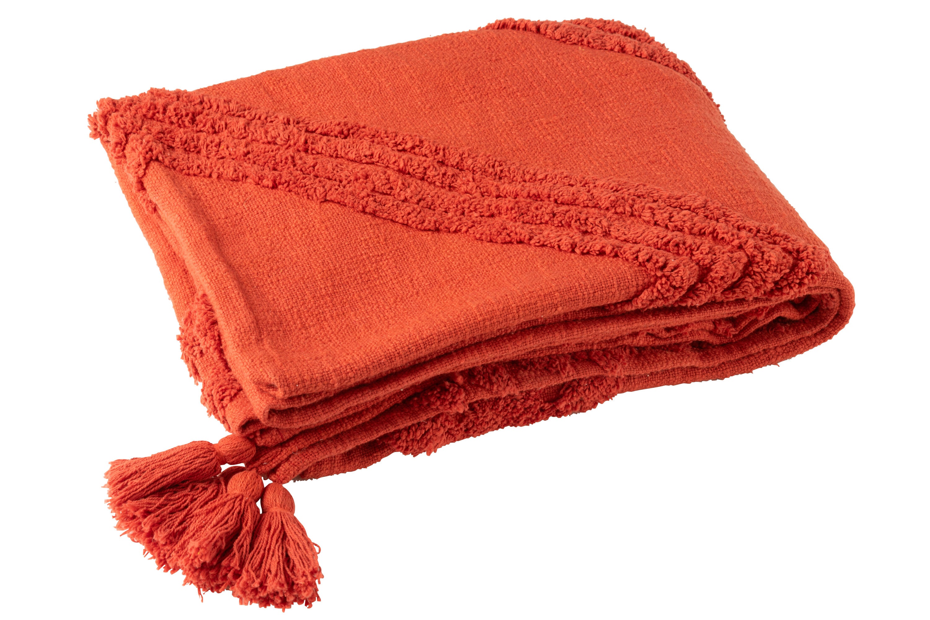 J-Line plaid Getuft   Kwasten - katoen - rood - 130 x 180 cm