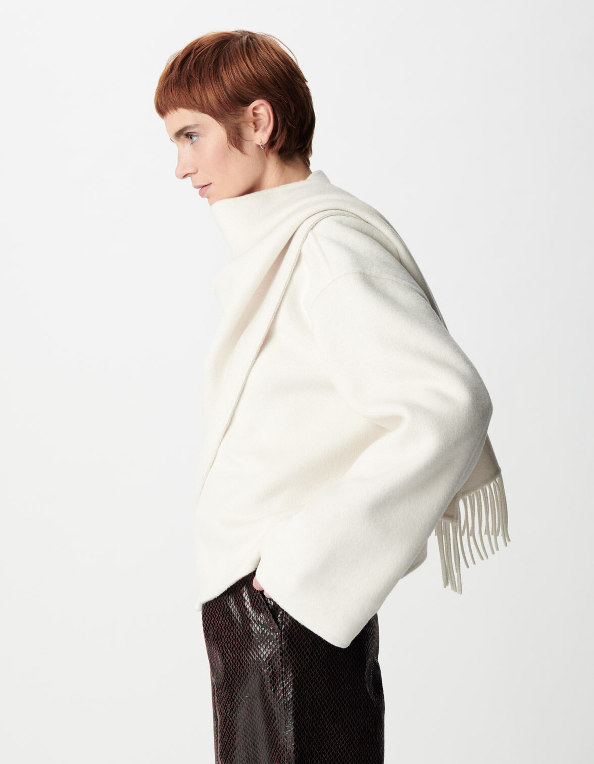 Cape écharpe blanche lainage Femme