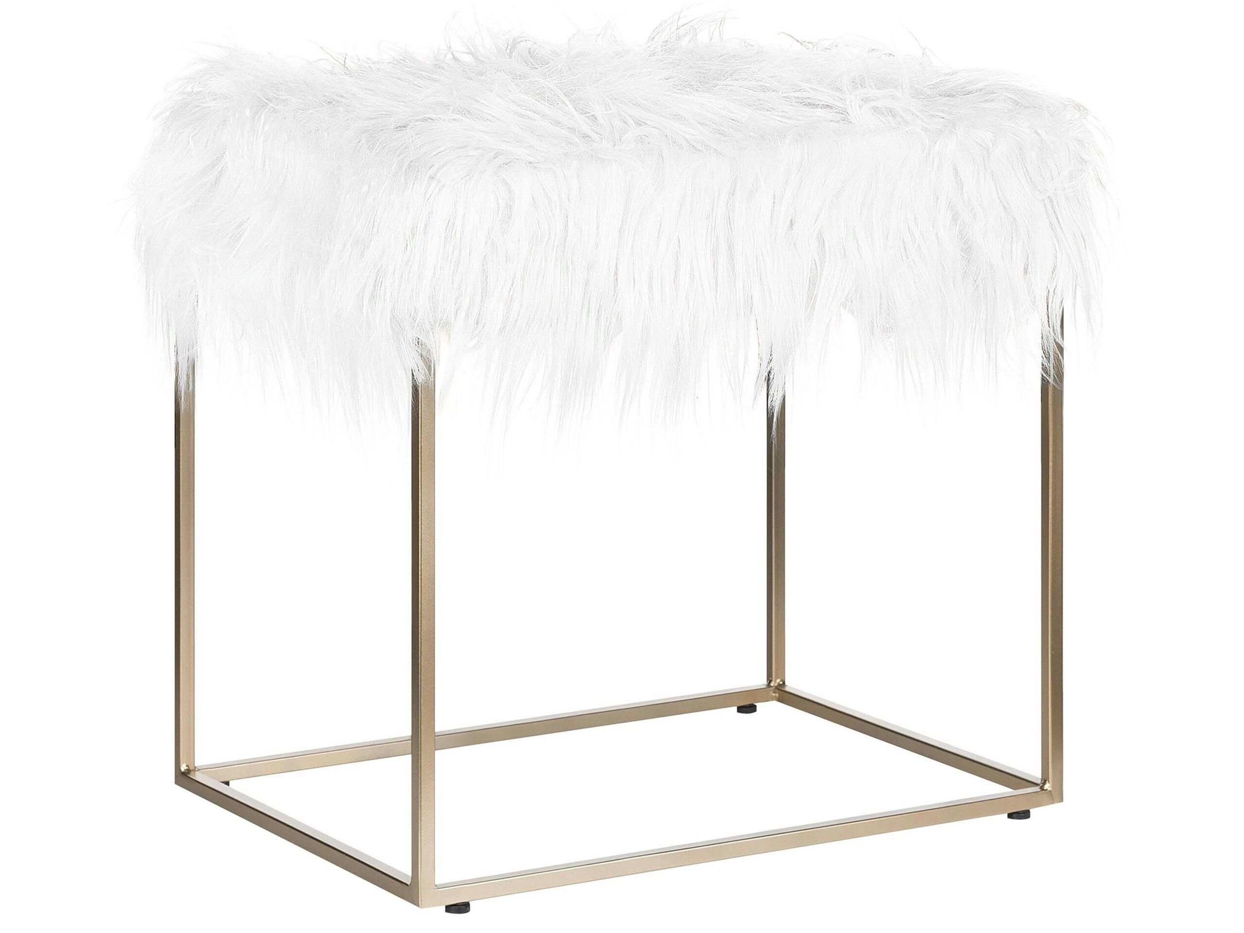 MANHATTAN - Tabouret en fausse fourrure blanche