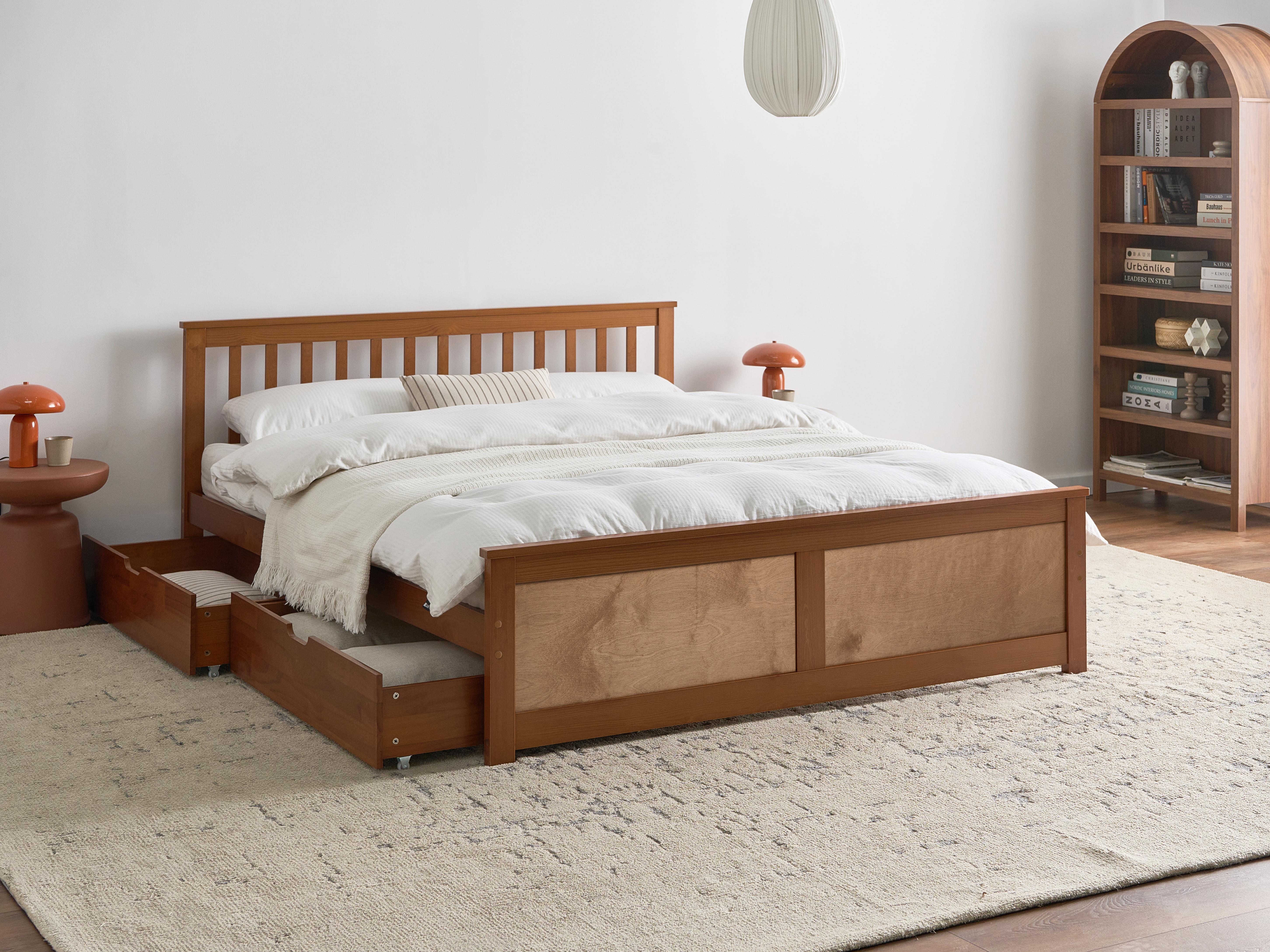 Bed with 2 Drawers Pine Wood OLENDON 160 x 200 cm (EU King Size) Brown