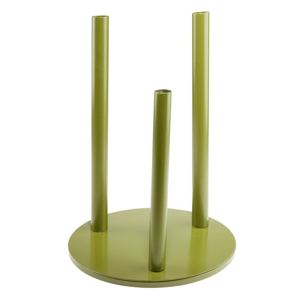 Socle repose-fleur 3 tiges métal vert olive Ø29,5xH40,5cm