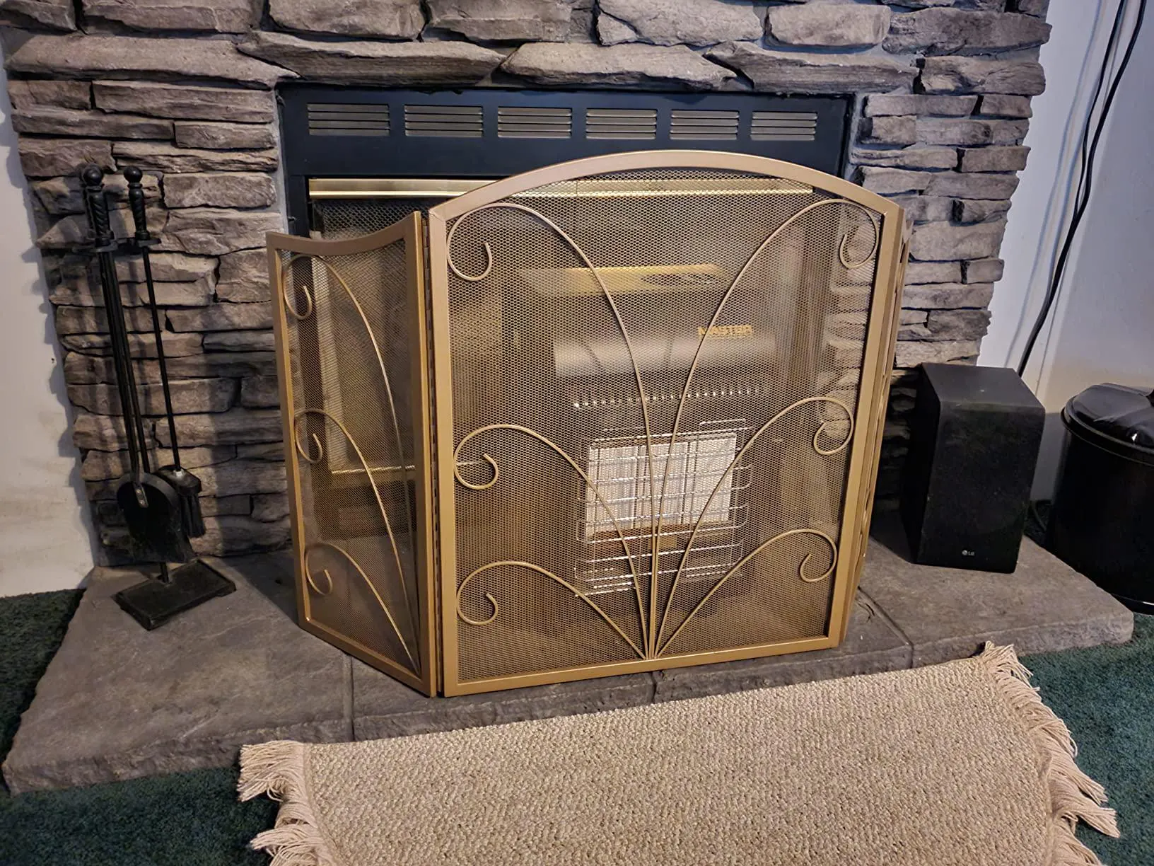 3-Panel Handcrafted Arched Fireplace Screen -Wrought Iron
