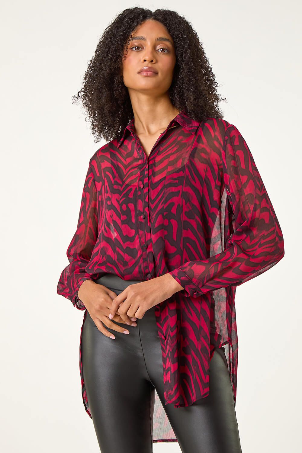 Roman Collared Animal Print Blouse