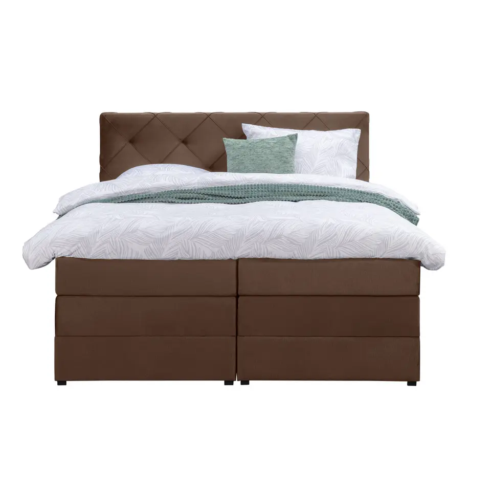 Boxspring met opbergruimte Liv geruit - bruin - 180x200 cm