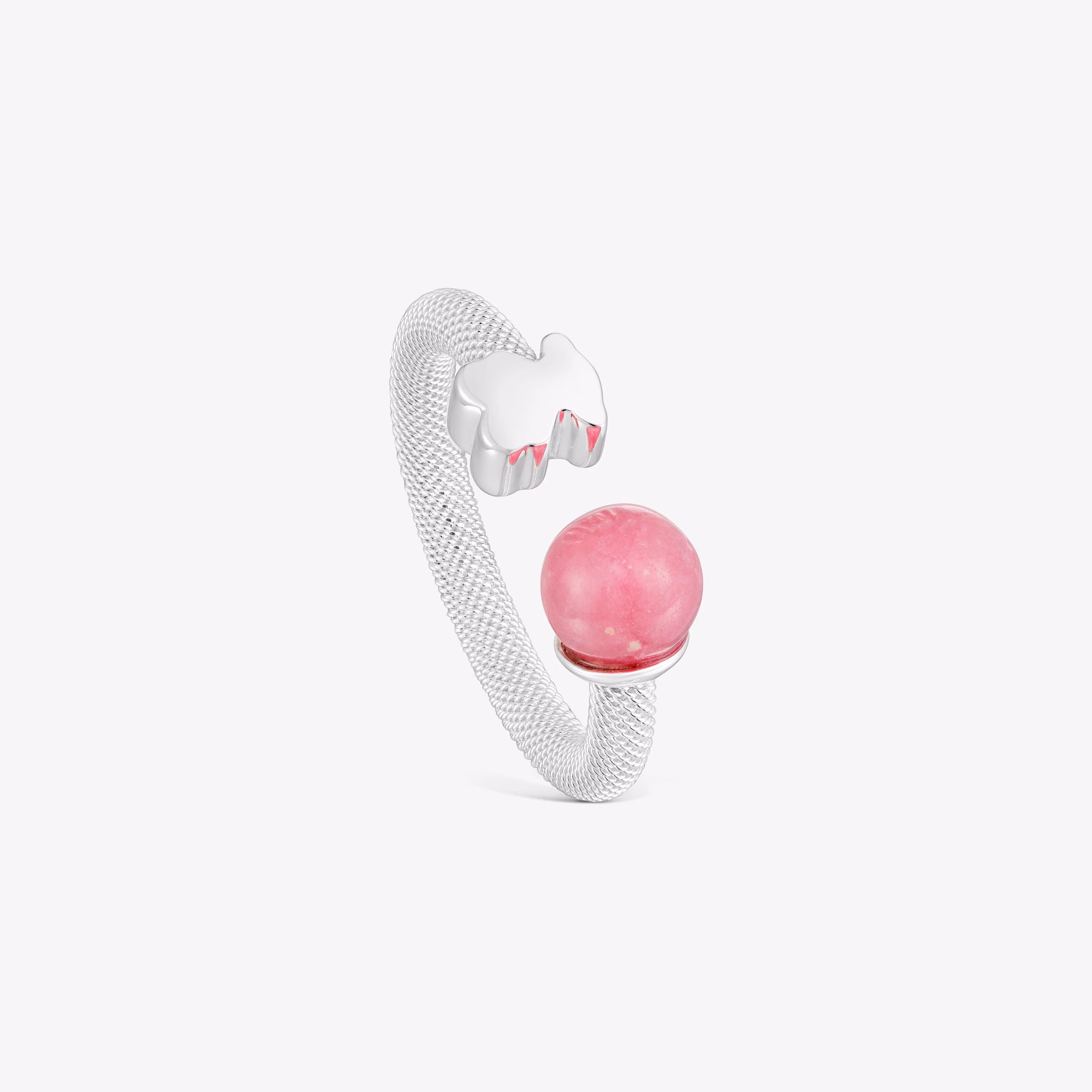 Anillo abierto de plata y rodonita Icon Mesh