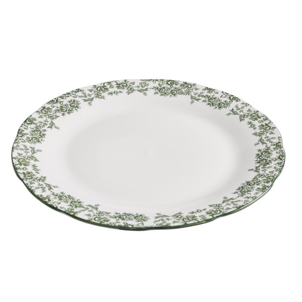 Assiette plate en porcelaine Ø26 cm imprimé toile de Jouy vert