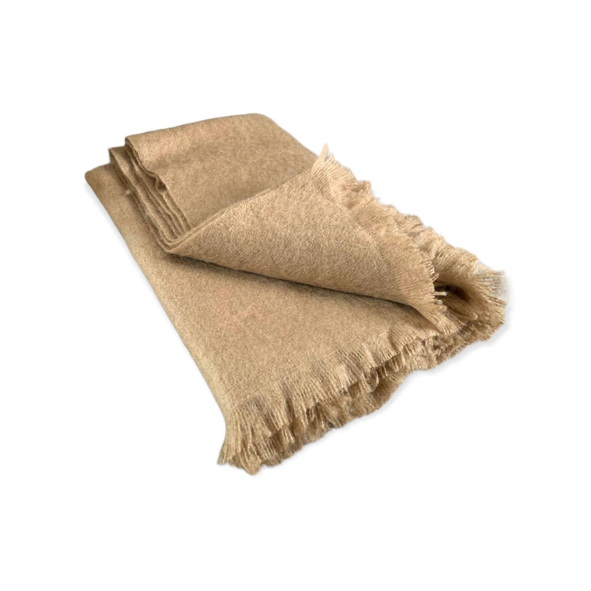 UNI 20% MOHAIR - Plaid Uni 20% mohair beige-120x180 Made in France