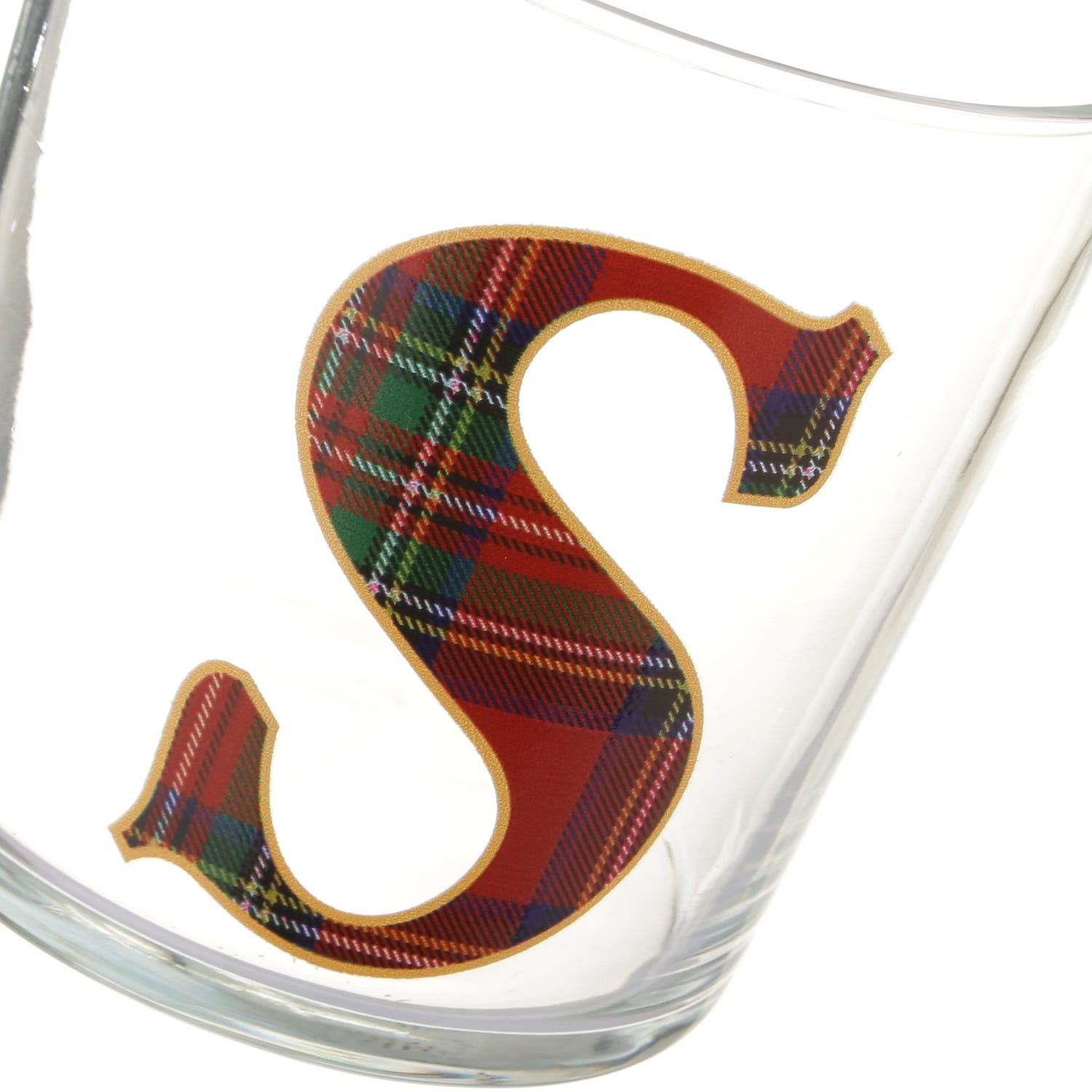 Bicchiere lettera S tartan rosso in vetro 360 ml