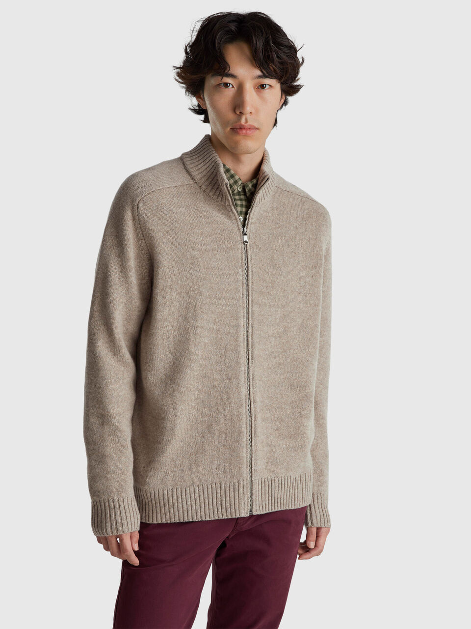 Zip-up cardigan in pure Merino wool