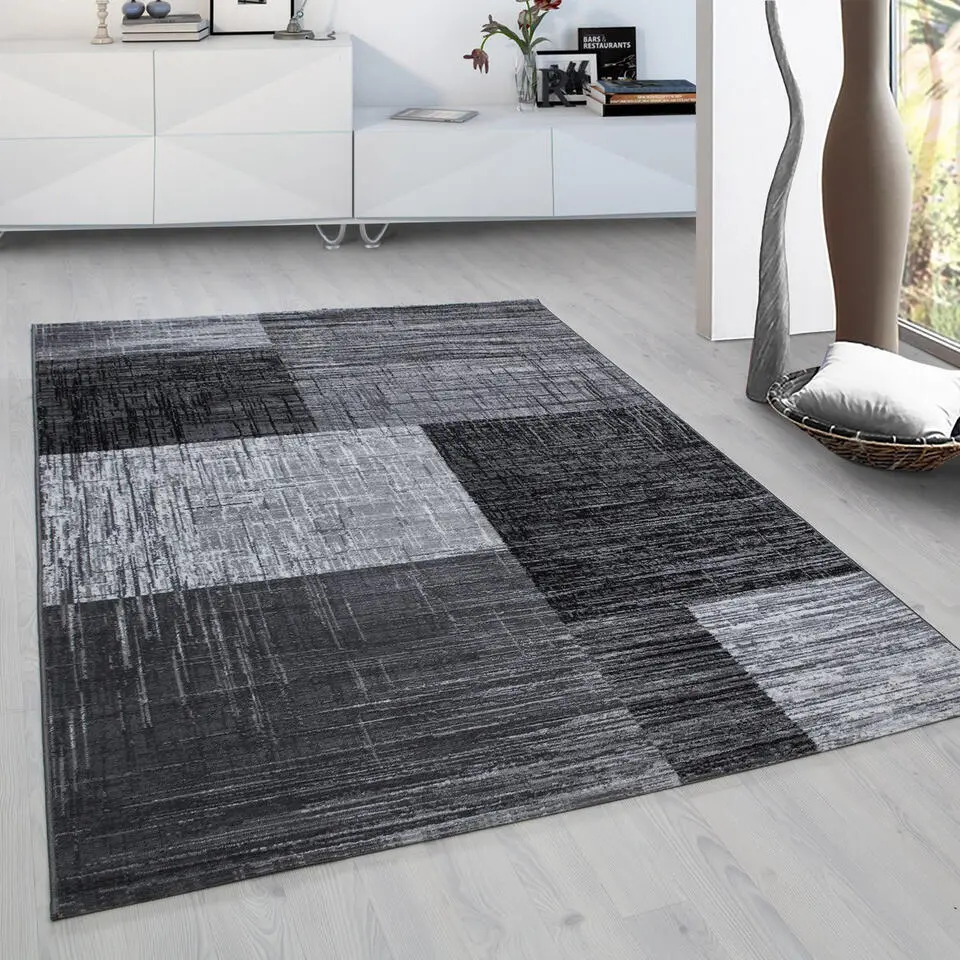 Laagpolig Vloerkleed Plus - Grijs Zwart - 240x340 cm - Tapijt Woonkamer
