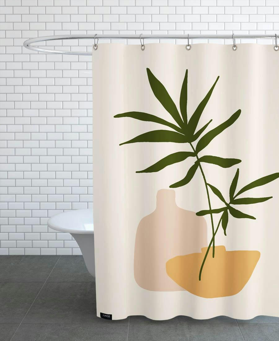 VASES - Rideau de douche en polyester en blanc ivoire & marron 150x200