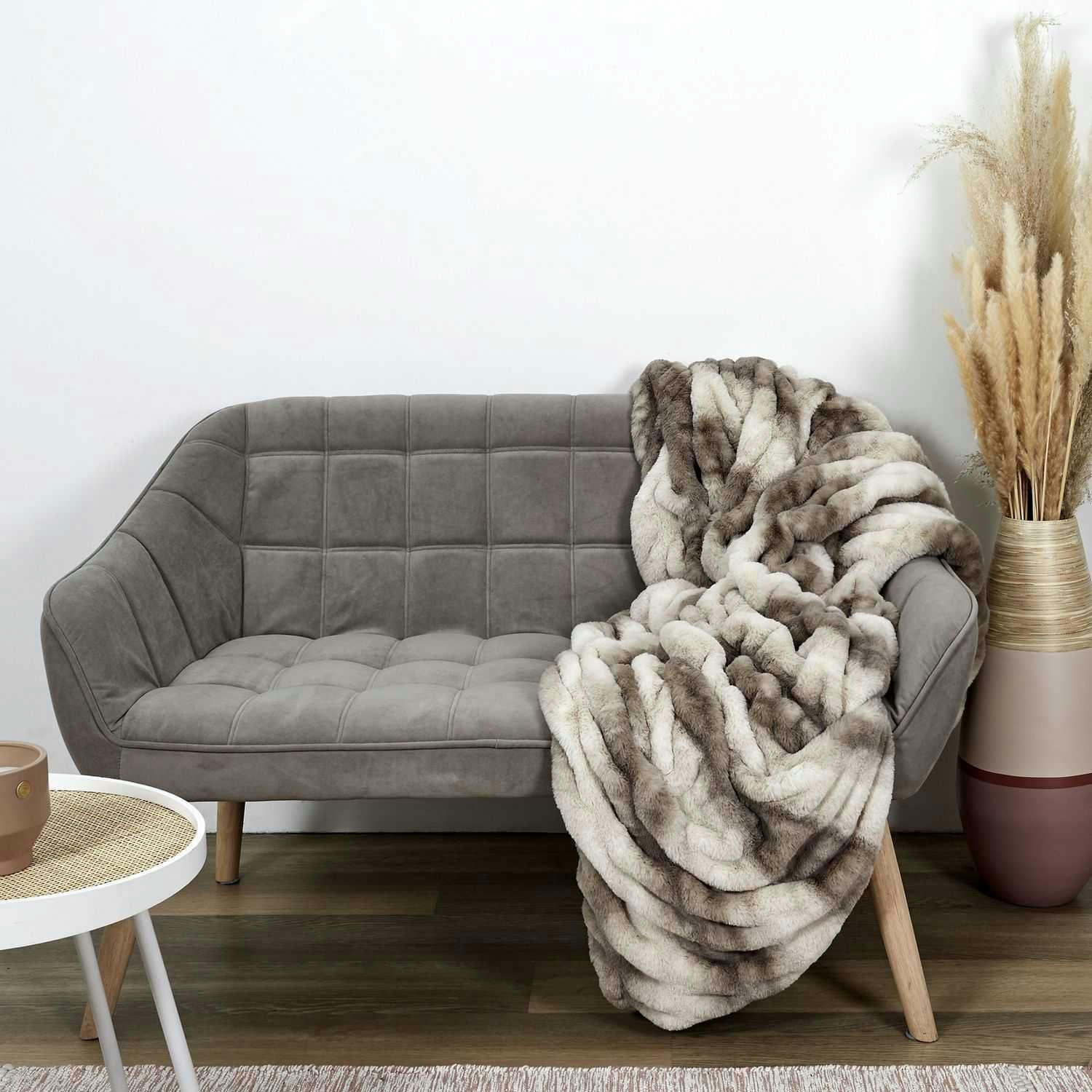 LUXURY - Plaid imitation fourrure 200x140cm marron et beige