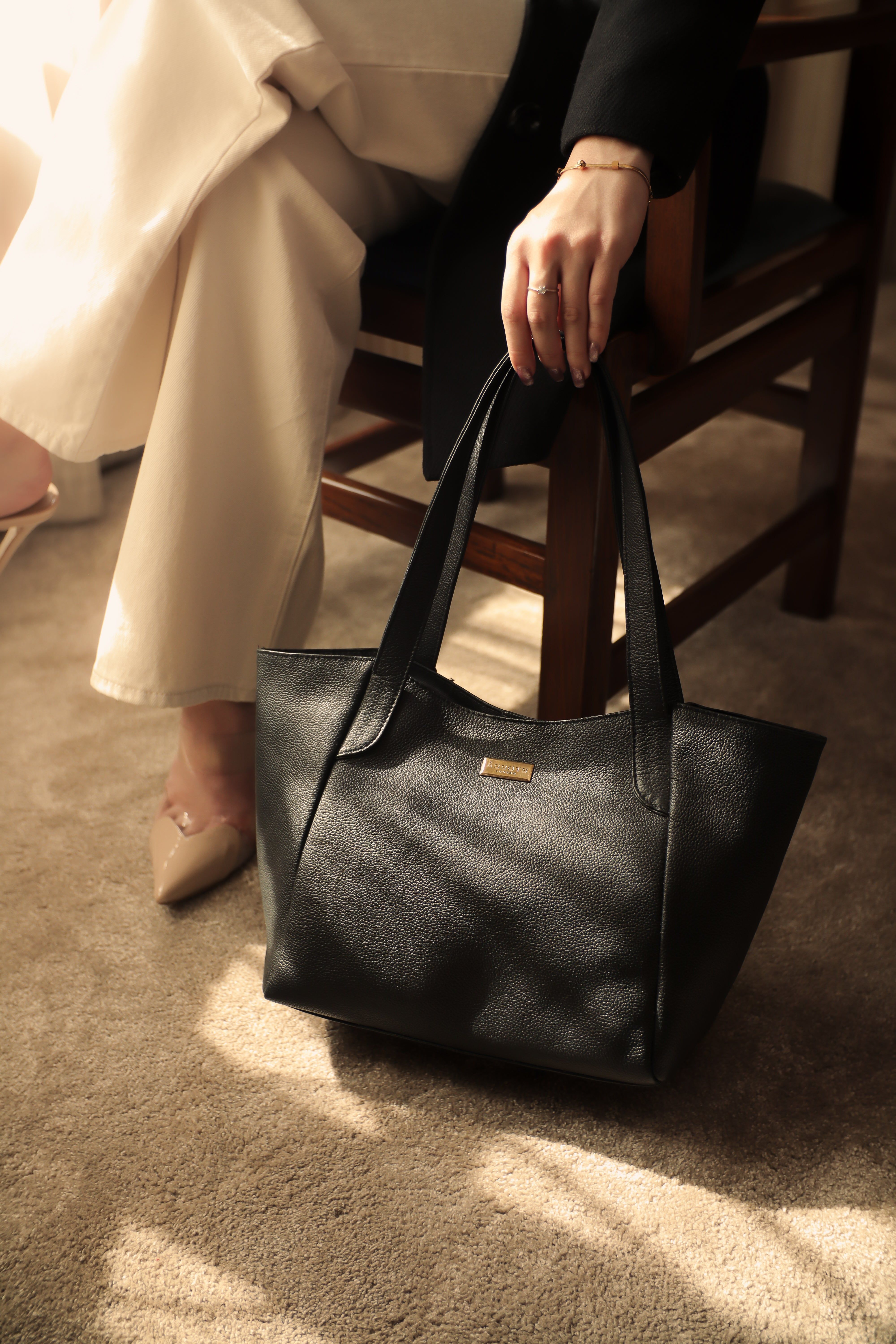 Assots London URBAN TOTE' Pebble Grain Real Leather Work Tote Bag