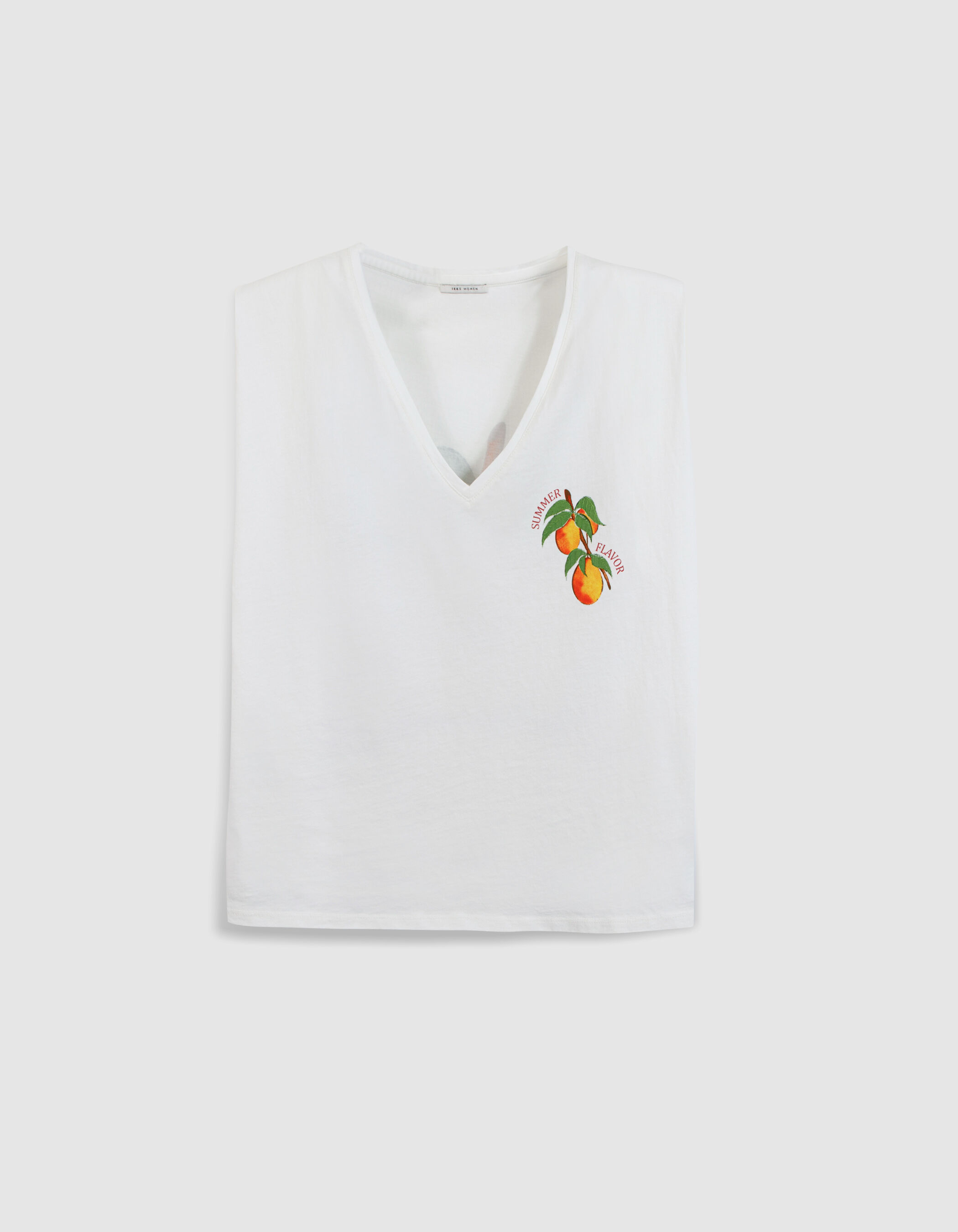 Tee-shirt col V blanc visuel fruits Femme
