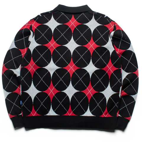 Awake NY Argyle Knit Collared Cardigan - Black