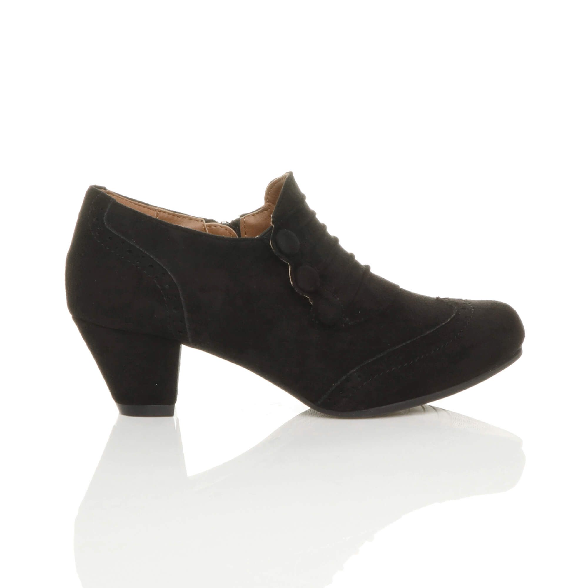 AJVANI Mid Cuban Heel Brogue Button Ankle Boots