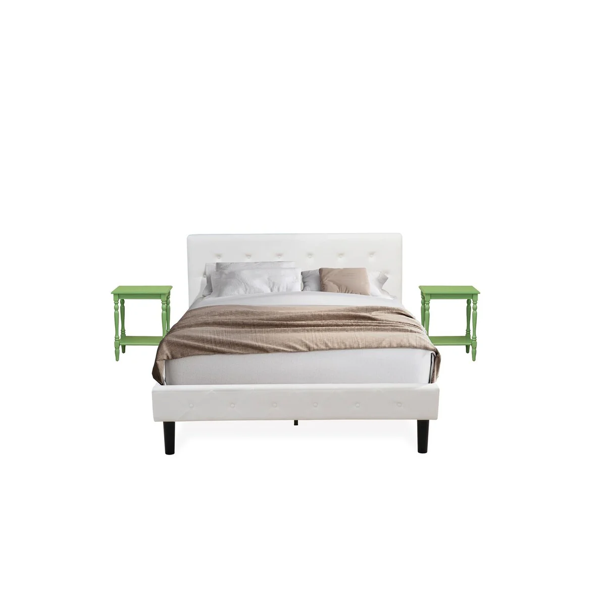 East West Furniture Queen Size Bed Set Includes A Bed Frame and 2 Wooden Nightstand
