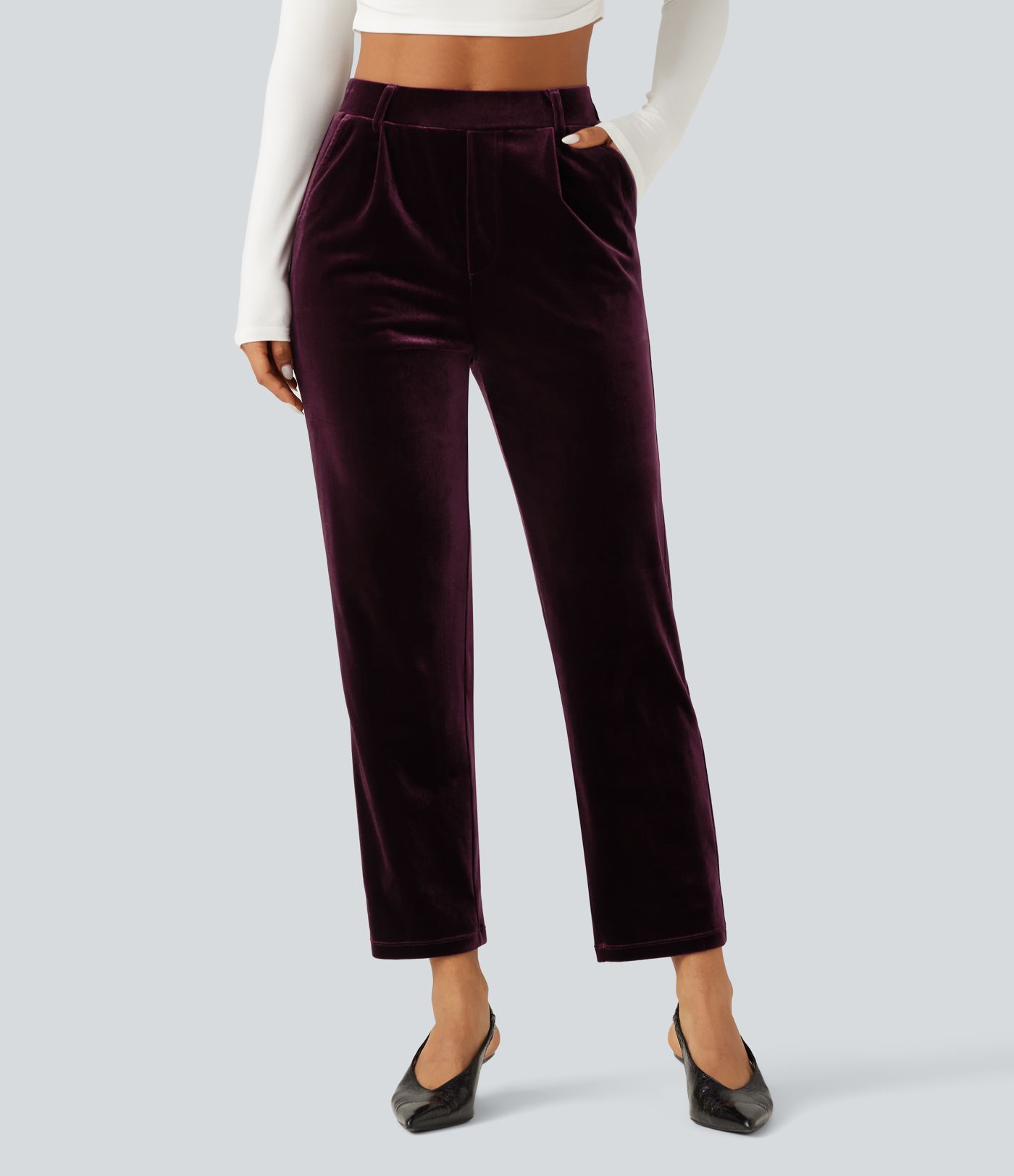 Pantalon de bureau Halara Flex™ en velours taille haute avec poches