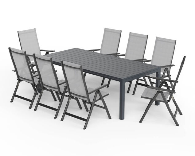 Frankie-Jette 9 Piece Dining Setting - Gunmetal Grey
