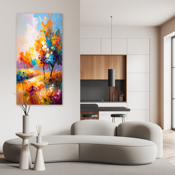 Obraz nowoczesny do salonu, Kolorowe drzewa pejzaż imitacja farby 40x80