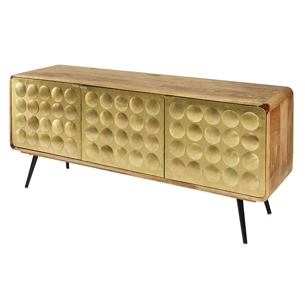 Gatsby - Buffet 3 portes en manguier massif et métal effet doré