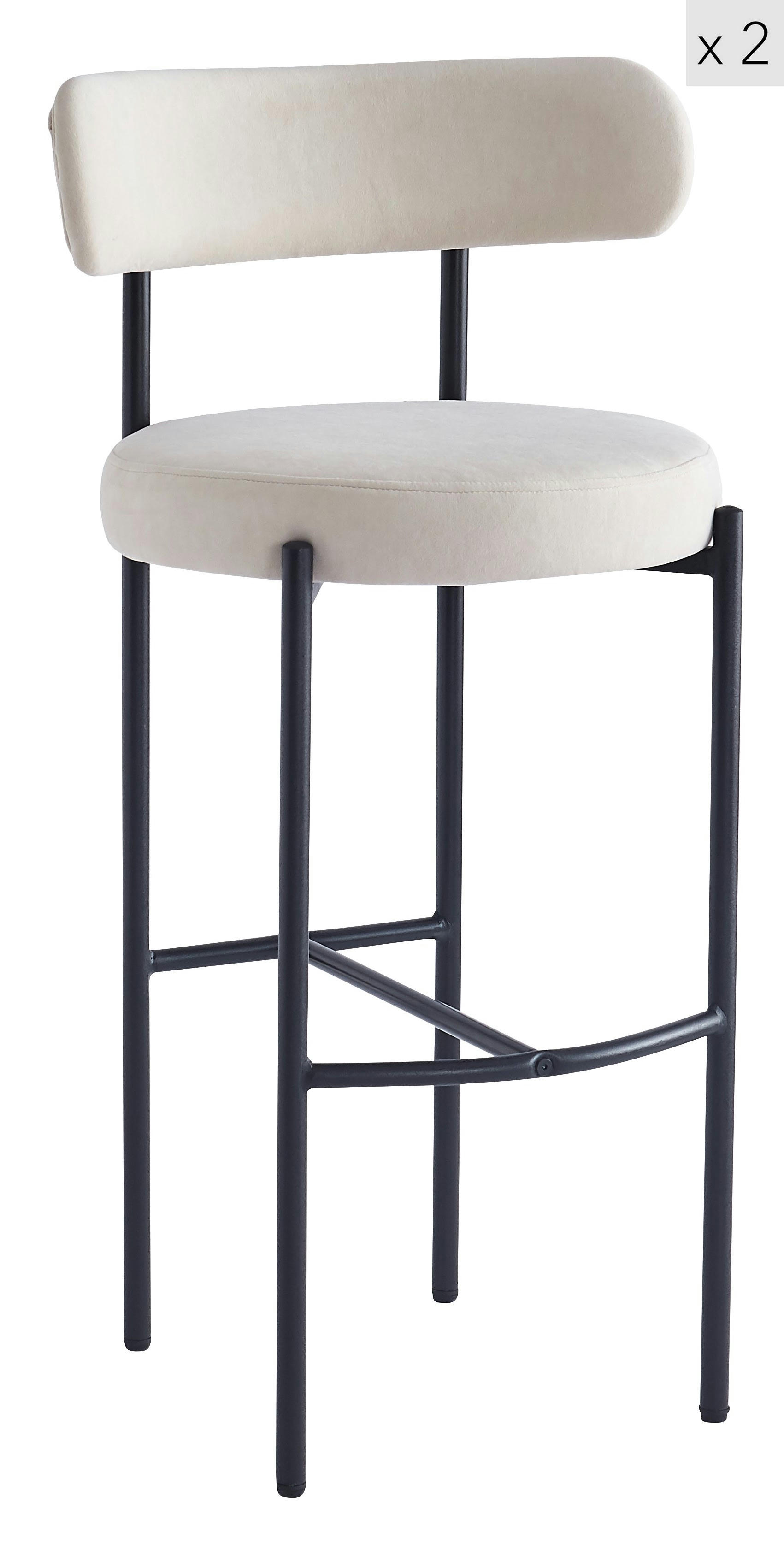 - Lot de 2 tabourets de bar en métal et tissu beige