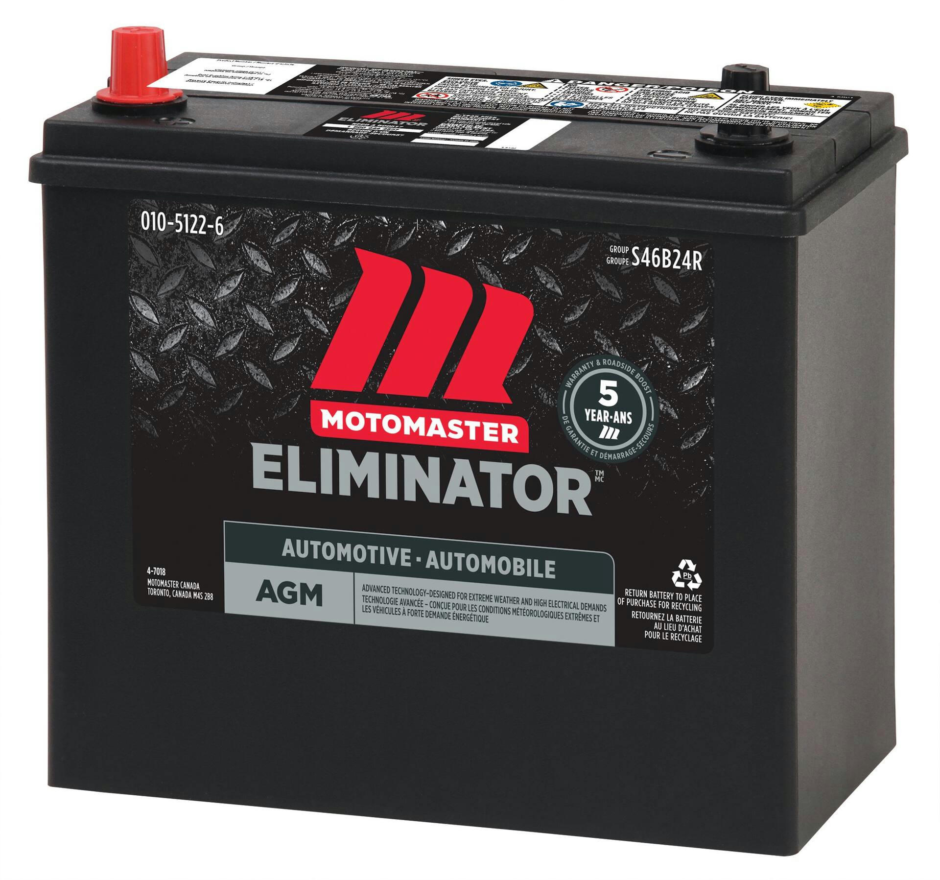MOTOMASTER ELIMINATOR AGM Group Size S46B24R Battery, 325 CCA