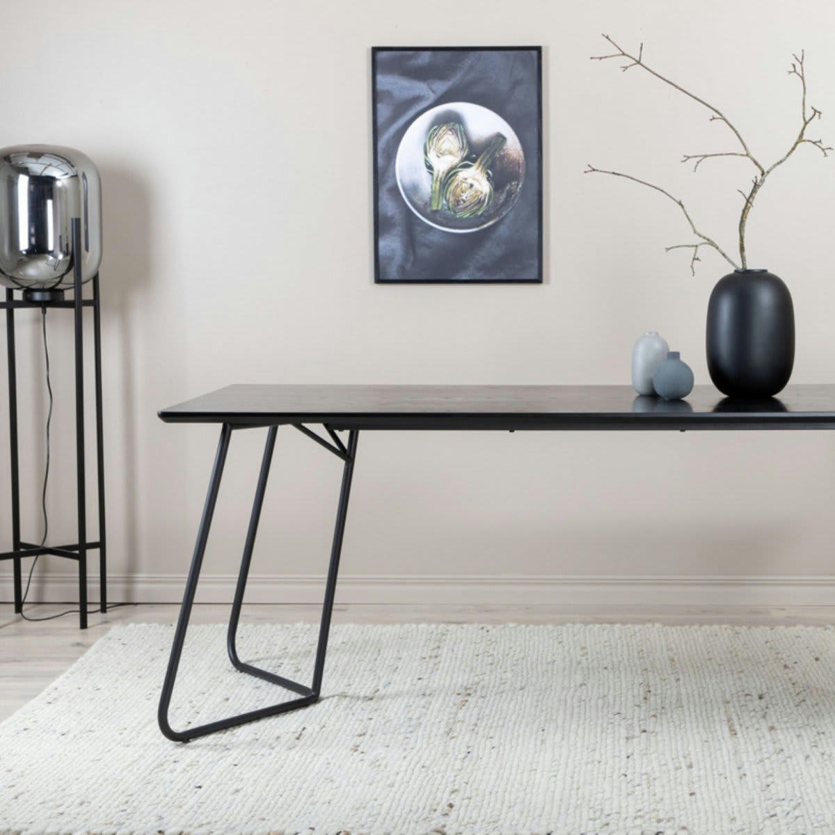 TYSIO - Table à manger 190x90cm en bois et métal noir noir