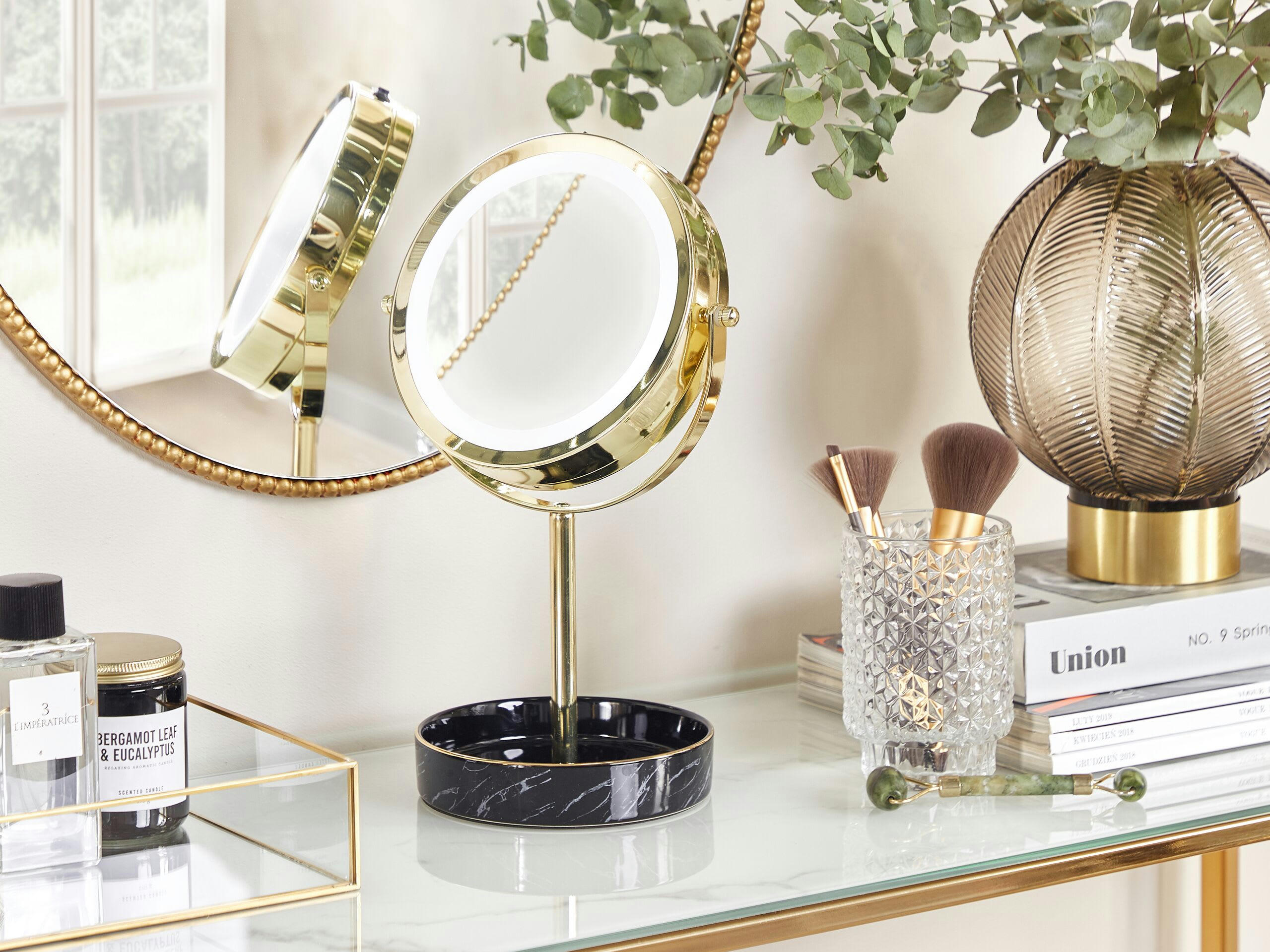 SAVOIE - Miroir de table en métal doré 34x20