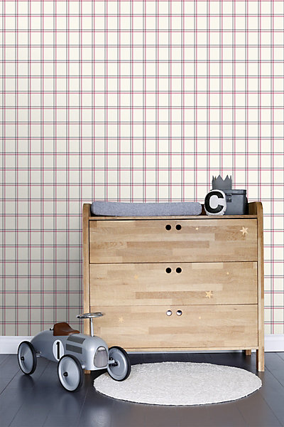 ESTAhome papier peint à carreaux bleu marine et rouge 53 cm x 10.05 m