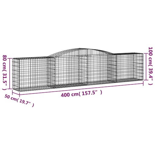 NNEVL Arched Gabion Baskets 4 pcs 400x50x80/100 cm Galvanised Iron
