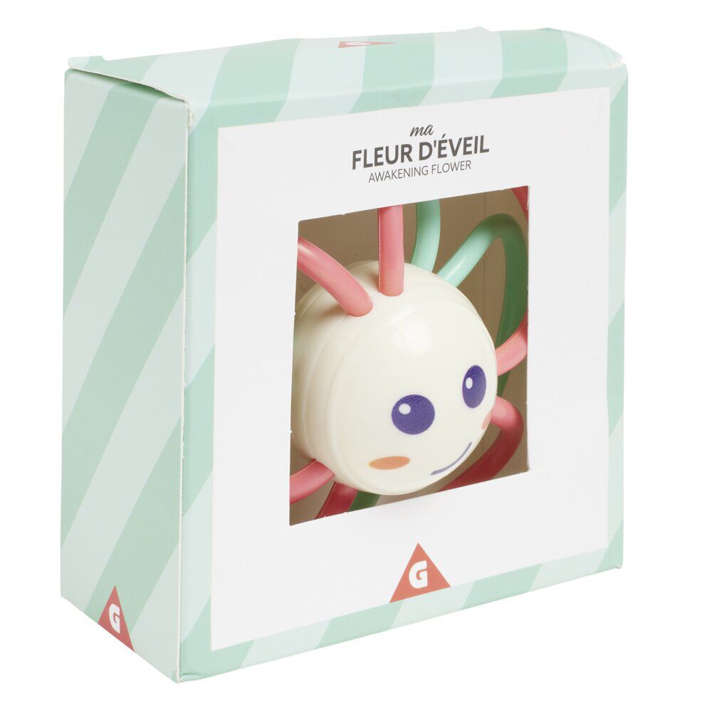 Jouet 1er âge fleur éveil en plastique rouge et vert Ø10xH15cm