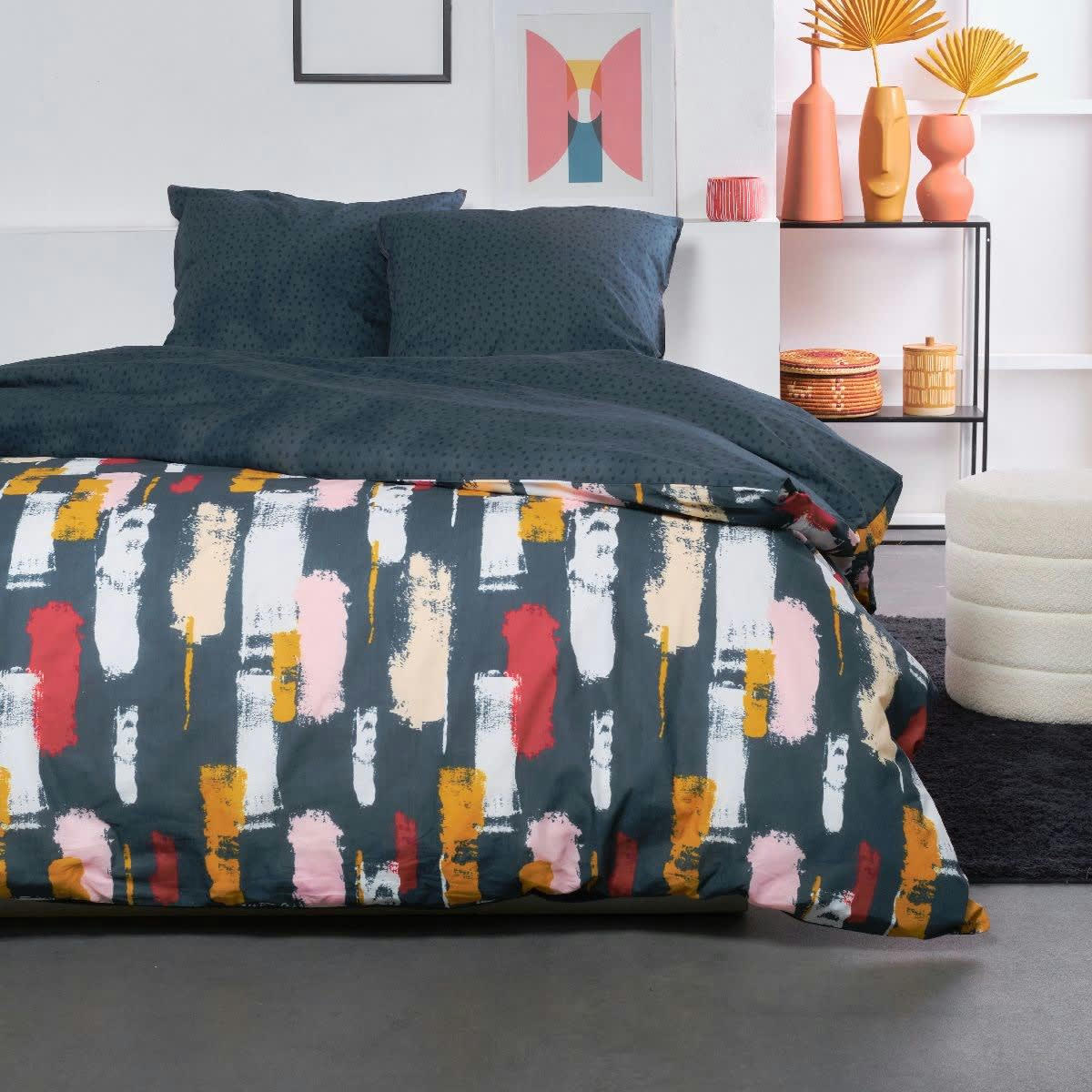 - Parure de lit en Coton Bleu 260x240 cm