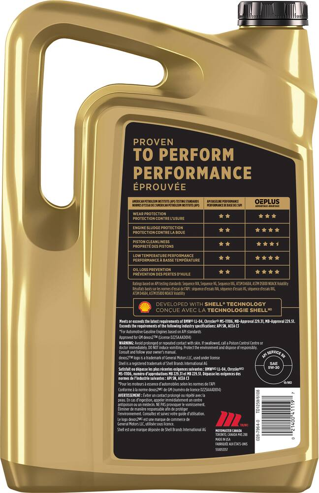 MotoMaster OEPLUS European Premium 5W30 Synthetic Engine/Motor Oil, 5-L