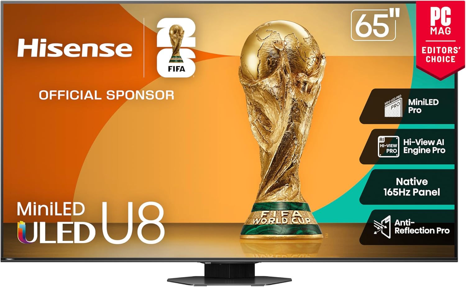 Hisense 65 Class U8 Mini-LED ULED 4K UHD Google Smart TV (65U8QG  2025 Model) - QLED  Native 165Hz  VRR 288  Up to LD5600  5000 Nits  HDR10+  Dolby Vision IQ · Atmos  IMAX Enhanced  4.1.2 Ch Audio