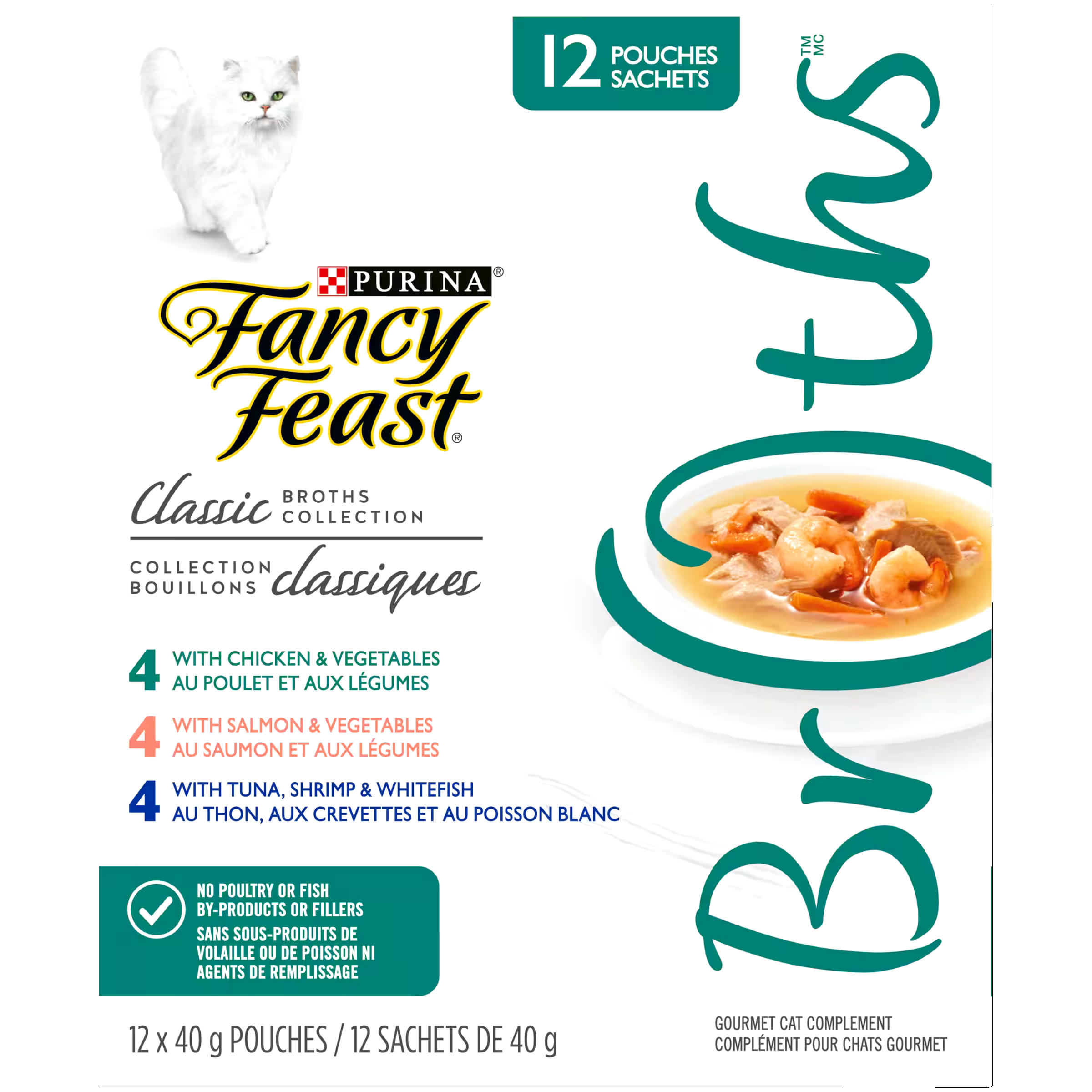 Fancy Feast Classic Broths Collection Gourmet Wet Cat Food Complement Variety Pack, 40-g, 12-pk