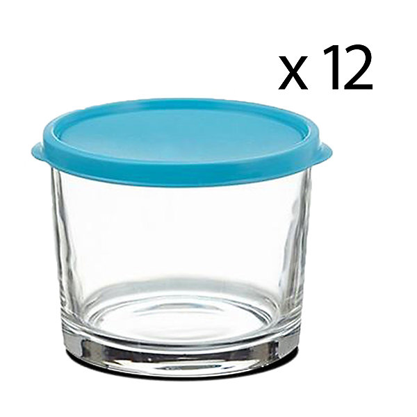 Lot de 12 boîte de conservation rond avec couvercle hermétique, frigoverre en verre - Diamètre 12 x Hauteur 9.9 cm