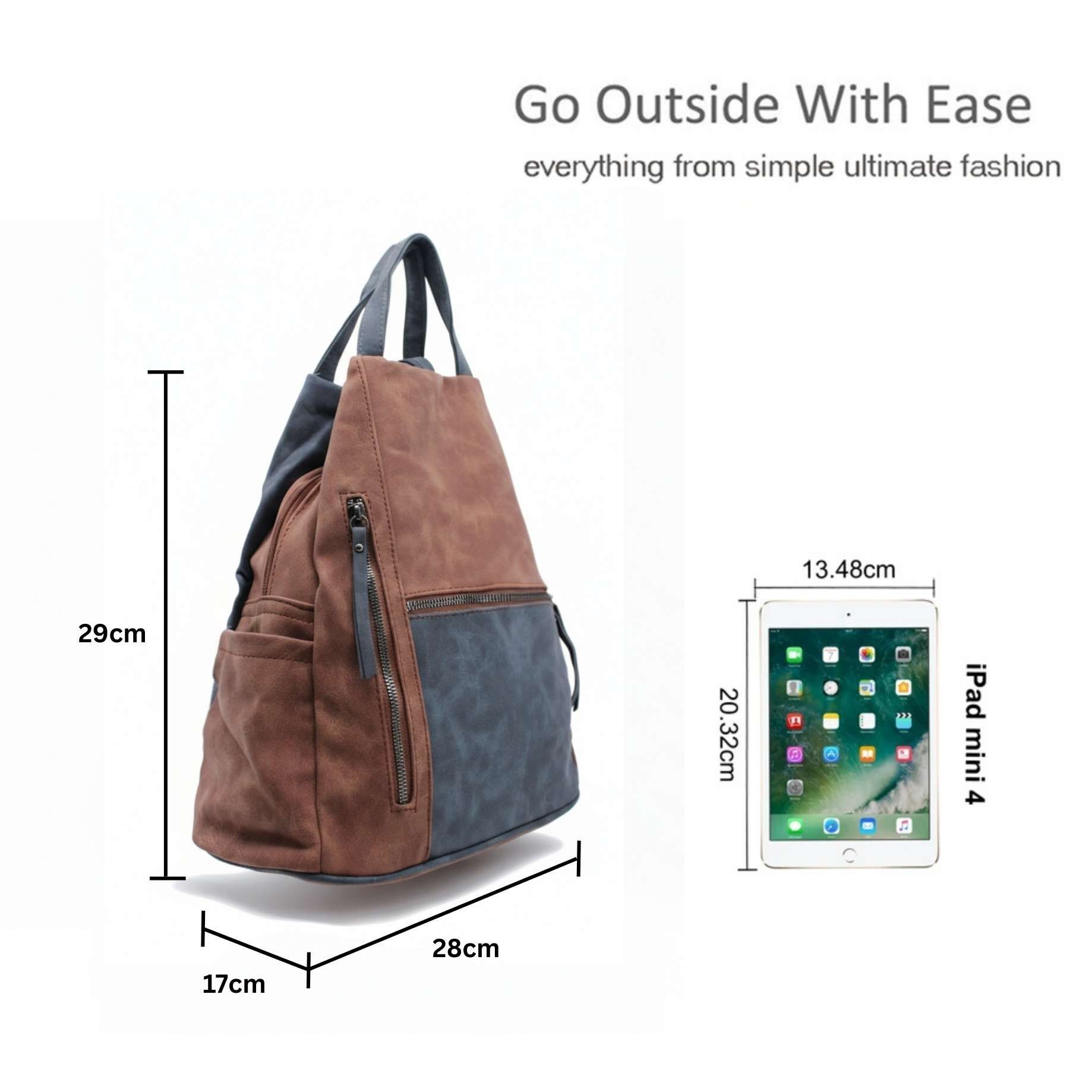 Kitise Convertible Dual-Tone Fuax Suede Multi pockets Backpack Shoulder Bag