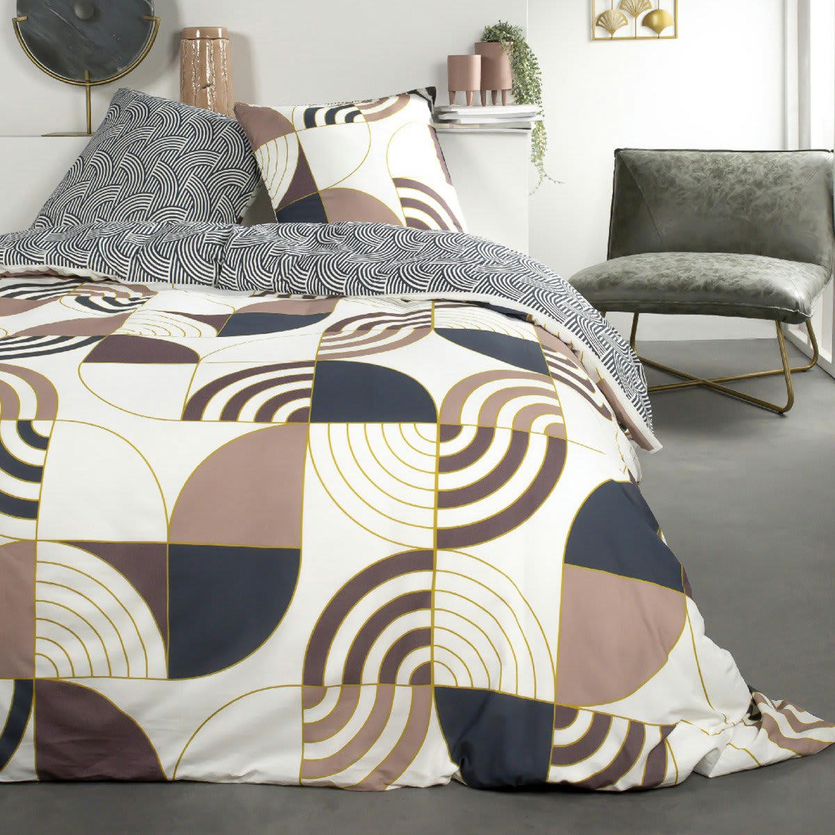 SUNSHINE - Parure de lit 2 personnes imprimé en Coton Blanc 240x260 cm