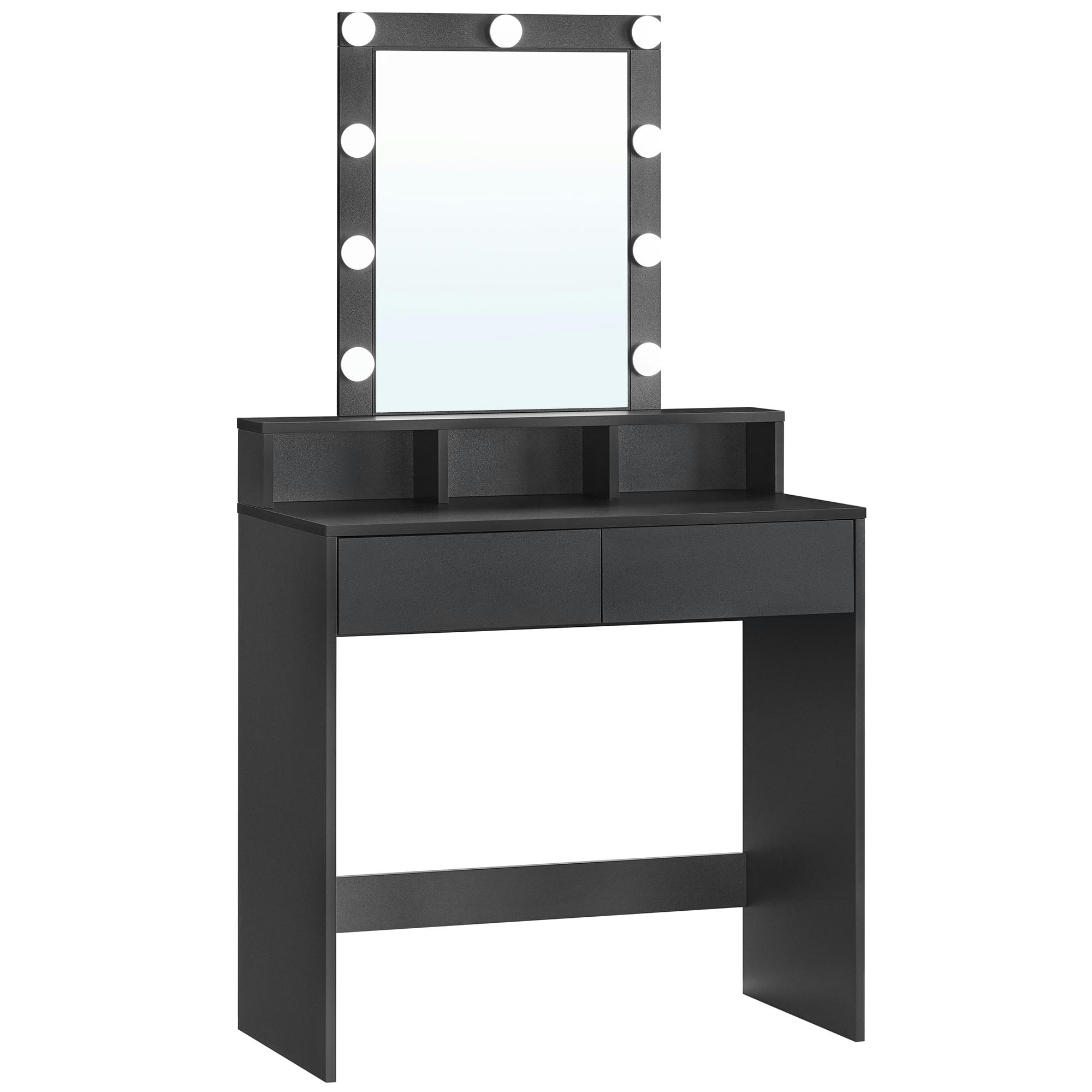 - Coiffeuse miroir 2 tiroirs et 3 compartiments style moderne noir