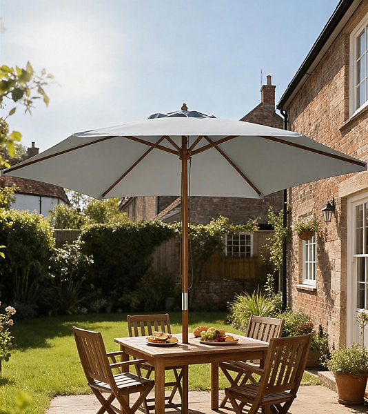 Parasol droit hexagonal de jardin grande taille dia. 2,5 x 2,3H m bambou polyester