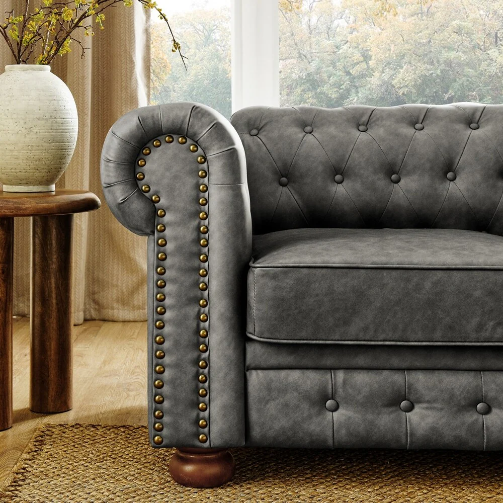 Chesterfield Sofa Tufted Upholstered PU 3-Seater Sofa