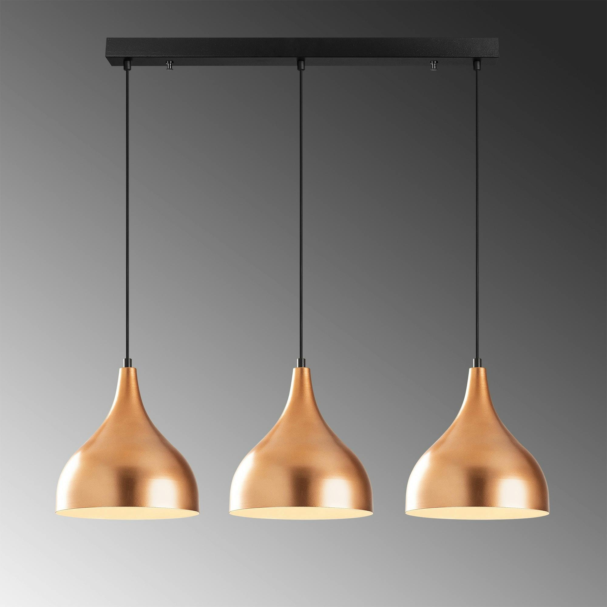 Suspension de cuisine moderne, 3 abat-jour cuivre SILE