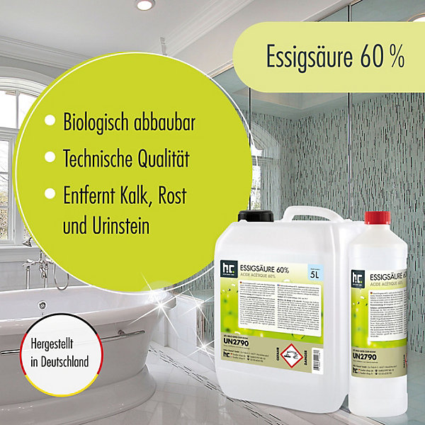 Acide Acétique 60 %, 1 x 10 L : Nettoyant Concentré,Et économique Pour Un Usage Ménager Polyvalent
