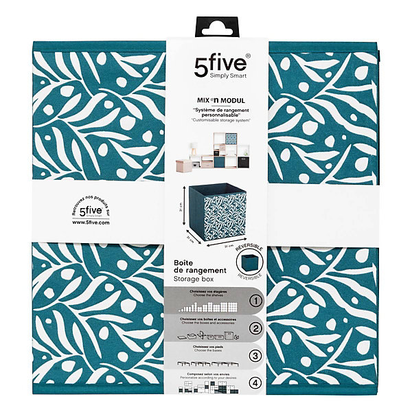 Boîte de rangement Mix 'n' Modul motif olivia bleu 31x31cm - Pétrole- 5five